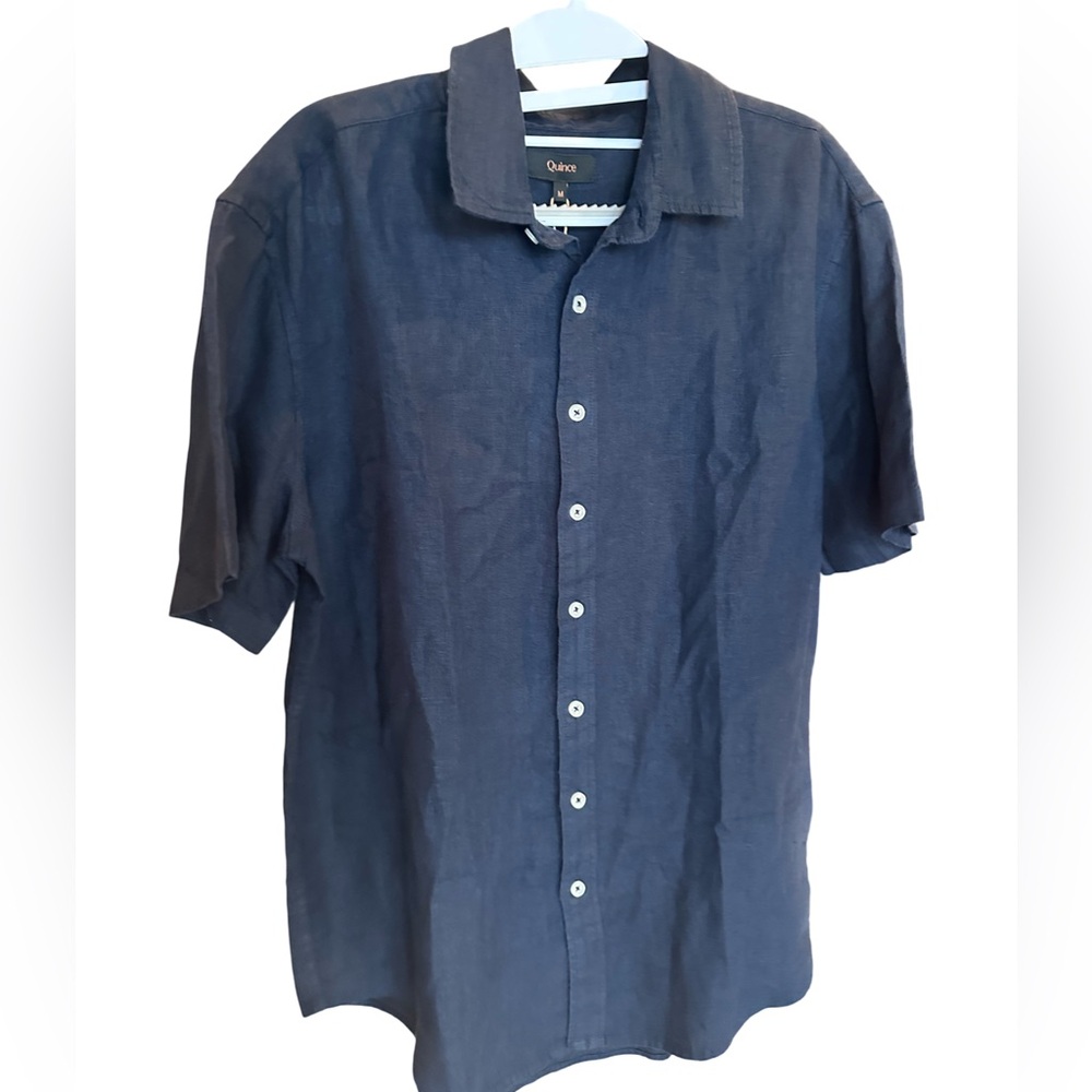 Quince NWT European Linen Short Sleeve Shirt Deep Navy Men’s Size M - Picture 4 of 7